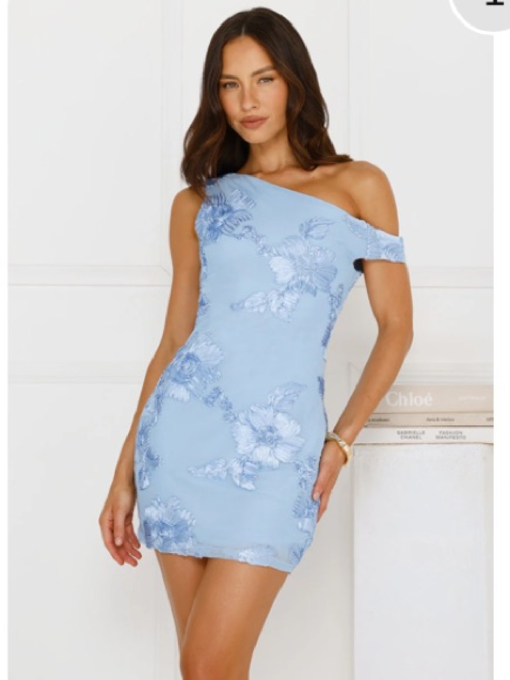 Hello Molly Powder Blue One-Shoulder Mini Dress